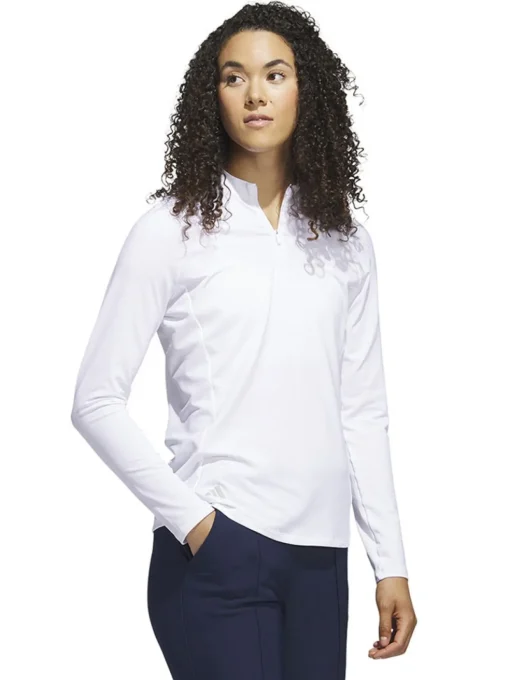 Adidas Women'S Quarter-Zip Long Sleeve Golf Polo Shirt - White