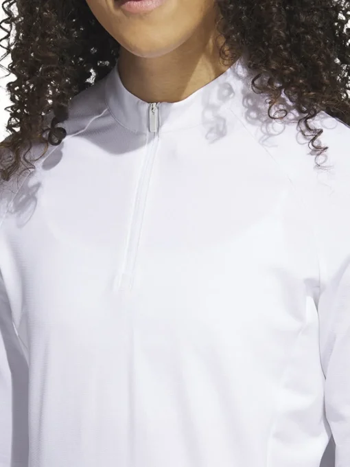 Adidas Women'S Quarter-Zip Long Sleeve Golf Polo Shirt - White