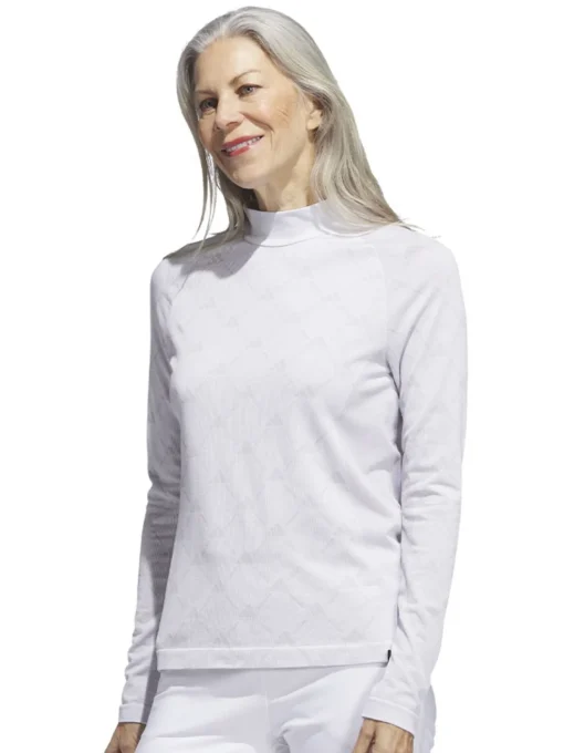 Adidas Women'S Ultimate365 Tour Monogram Mock Neck Long-Sleeve Top - White