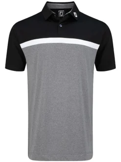 Footjoy Lisle Colour Block Golf Shirt (Athletic Fit) - Black/White/Charcoal