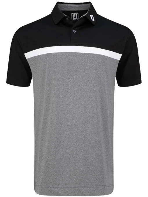 Footjoy Lisle Colour Block Golf Shirt (Athletic Fit) - Black/White/Charcoal