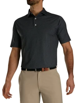 Footjoy Lisle Geo Print Golf Shirt - Black/Grey/White