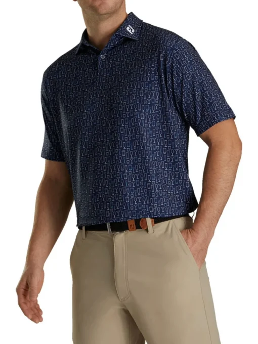 Footjoy Lisle Glass Print Golf Shirt - Navy