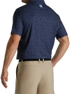 Footjoy Lisle Glass Print Golf Shirt - Navy