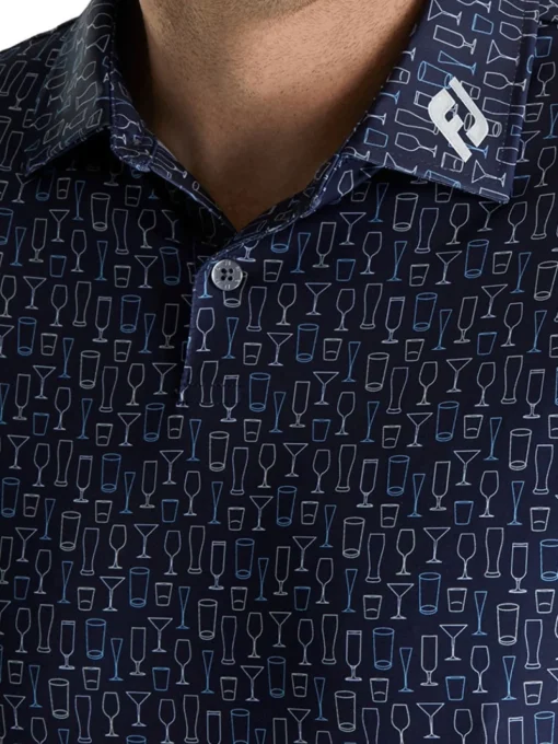 Footjoy Lisle Glass Print Golf Shirt - Navy
