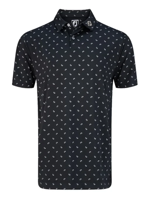 Footjoy Lisle Paisey Print Golf Shirt (Athletic Fit) - Black/Charcoal