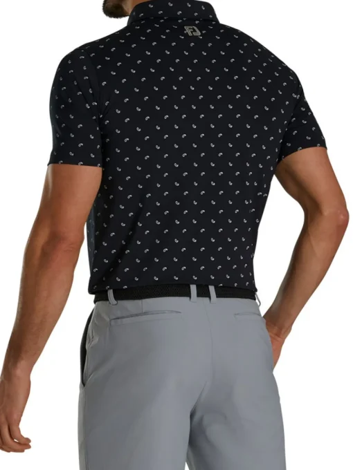 Footjoy Lisle Paisey Print Golf Shirt (Athletic Fit) - Black/Charcoal