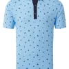 Footjoy Pique Scattered Floral Print Golf Shirt (Athletic Fit) - True Blue/Navy