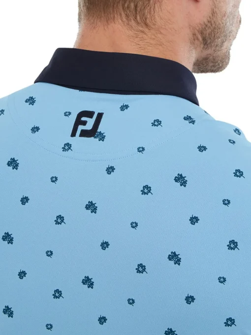 Footjoy Pique Scattered Floral Print Golf Shirt (Athletic Fit) - True Blue/Navy