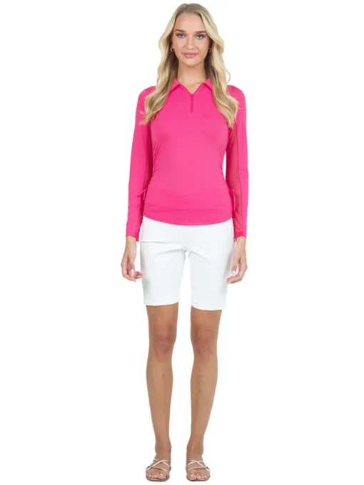 Ibkul Adjustable Long Sleeve Zip Polo - Watermelon