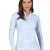 Ibkul Alena Print Long Sleeve Mock Neck Top - Peri/White