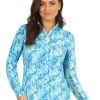 Ibkul Cora Print Long Sleeve Mock Neck Top - Jade/Blue