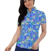 Ibkul Estela Print Short Sleeve Mock Neck - Blue/Multi
