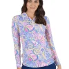 Ibkul Mariel Print Long Sleeve Mock Neck Top - Blue/Multi