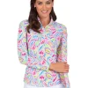Ibkul Massie Print Long Sleeve Mock Neck Top - Watermelon/Multi