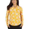 Ibkul Ruthie Print Long Sleeve Mock Neck Top - Orange Peel/White
