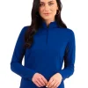 Ibkul Solid Long Sleeve Mock Neck Top - Navy
