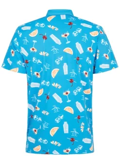 Original Penguin All Over Oversized Cocktail Print Polo - Mediterranean Blue