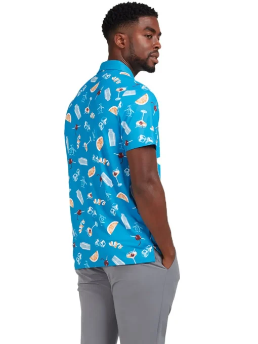 Original Penguin All Over Oversized Cocktail Print Polo - Mediterranean Blue
