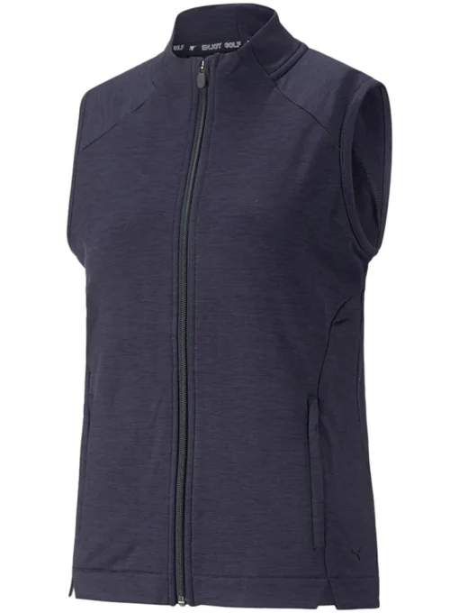 Puma Women'S Cloudspun Heather Full Zip Golf Vest - Navy Blazer Heather