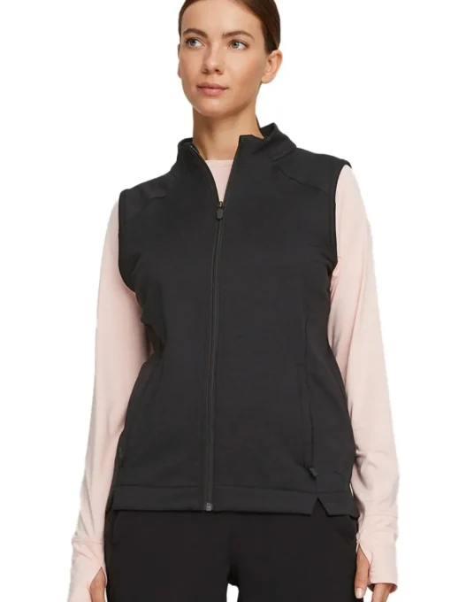 Puma Women'S Cloudspun Heather Full Zip Golf Vest - Puma Black Heather